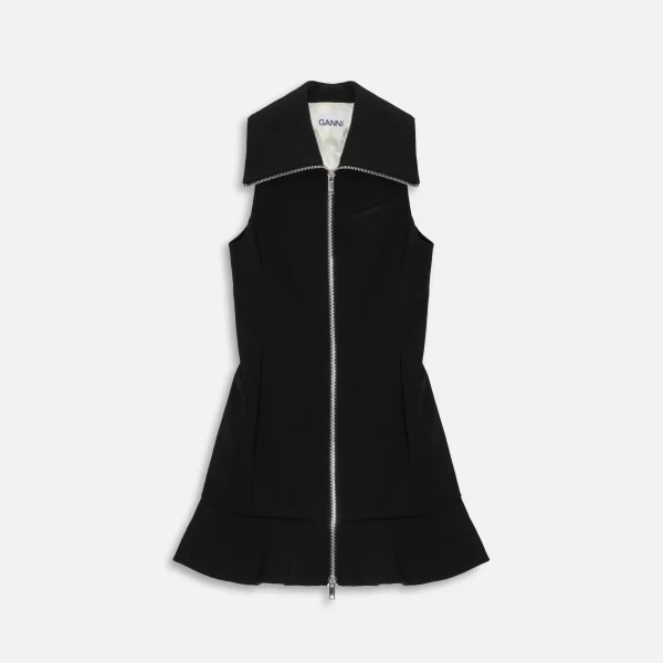 ganni black bonded crepe mini dress - KITH-SHOP