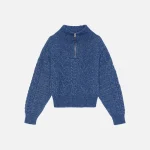 ganni nautical blue chunky cable zip up blouse - KITH-SHOP