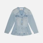 ganni tint wash denim fitted blazer - KITH-SHOP