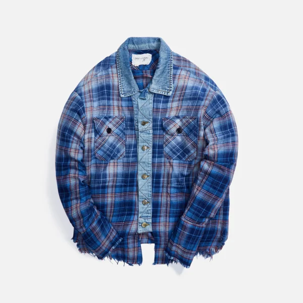 greg lauren blue plaid agoura boxy trucker front studio shirt - KITH-SHOP