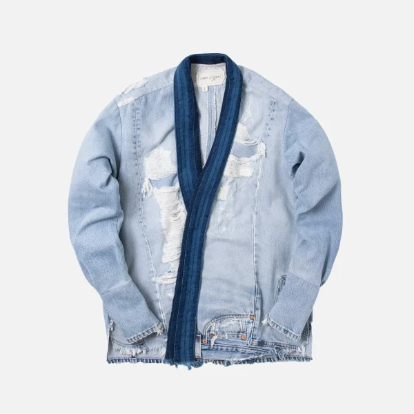 greg lauren gl1 denim indigo stripe jacket light blue - KITH-SHOP