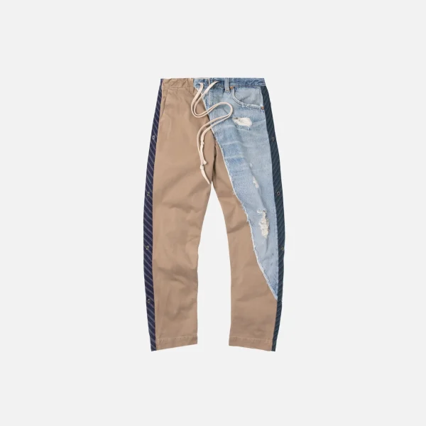 greg lauren striped denim pants light blue beige - KITH-SHOP