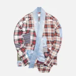 greg lauren vintage denim stripe plaid gl1 shirt in red navy - KITH-SHOP