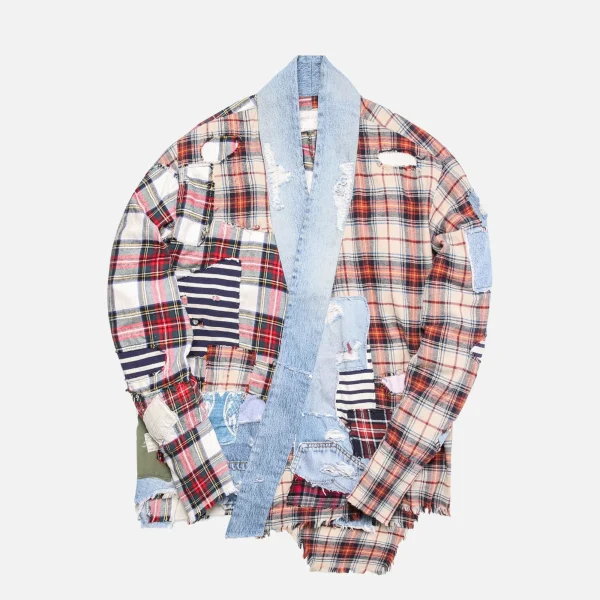 greg lauren vintage denim stripe plaid gl1 shirt in red navy - KITH-SHOP