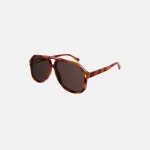 gucci aviator sunglasses with double bridge in havana - KITH-SHOP