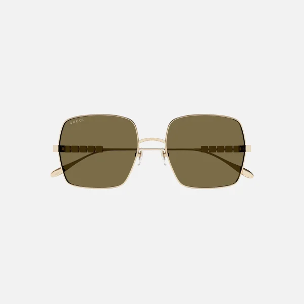 gucci brown gold metal square frame sunglasses - KITH-SHOP