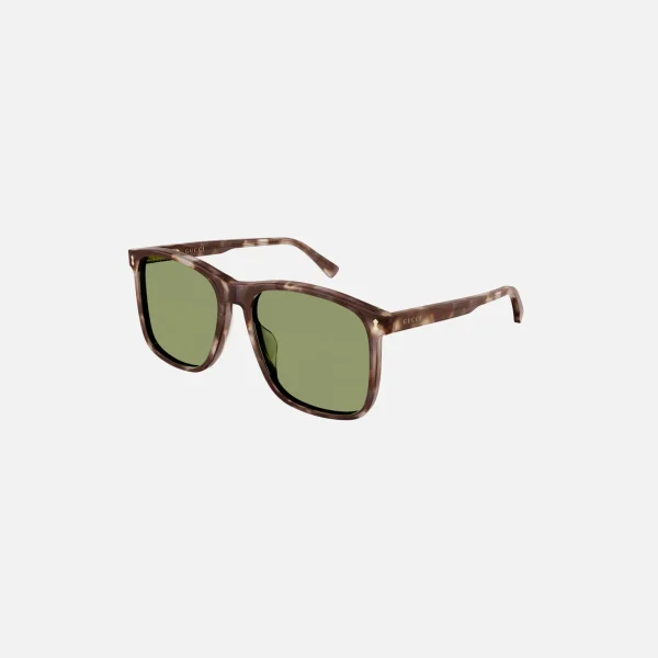 gucci droopy square frame sunglasses in havana with green lenses - KITH-SHOP