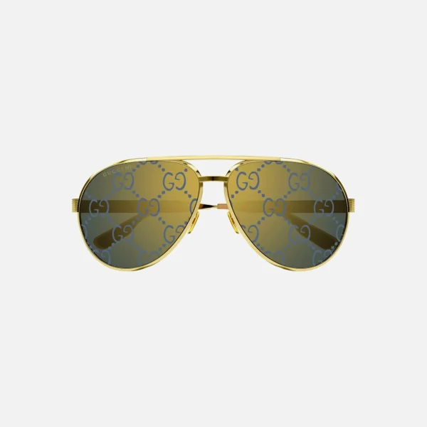 gucci gold monogram aviator sunglasses 64mm frame - KITH-SHOP