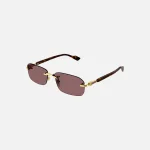 gucci rectangular rimless metal sunglasses brown gold and black - KITH-SHOP