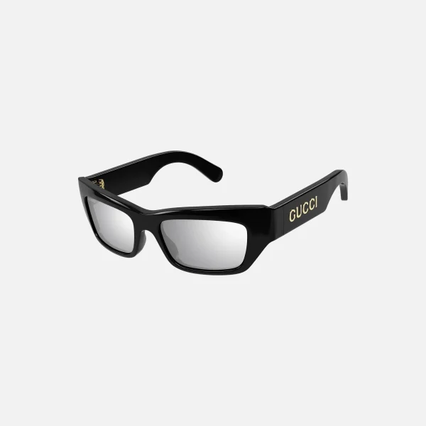 gucci rectangular sunglasses black frame with silver mirrored lenses - KITH-SHOP