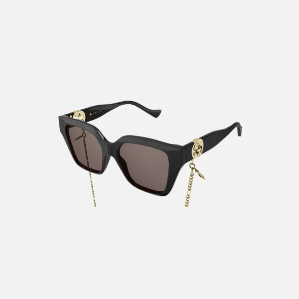 gucci square sunglasses with black frame and gold chain - KITH-SHOP