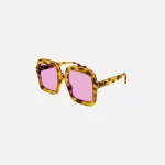 gucci xl square havana pink acetate frame sunglasses - KITH-SHOP