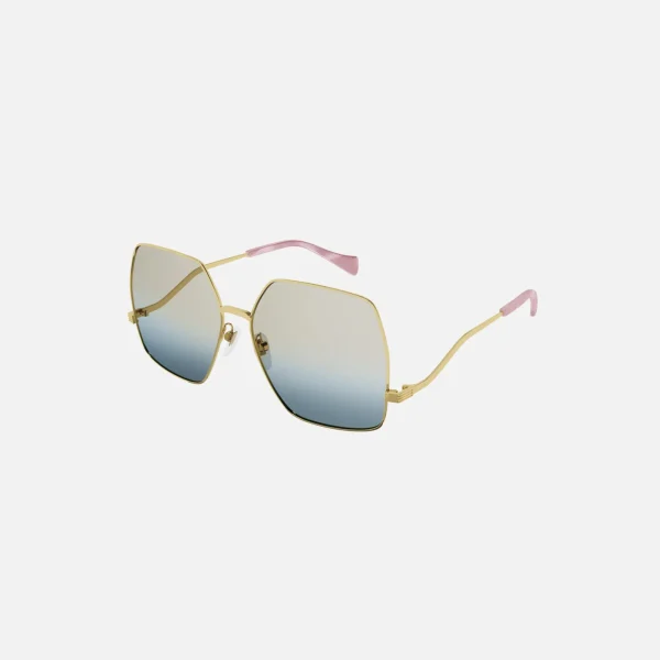 gucci xl wire frame gradient blue gold sunglasses - KITH-SHOP