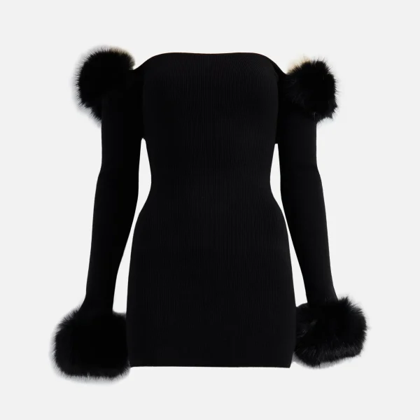 guizio black faux fur off the shoulder mini dress - KITH-SHOP