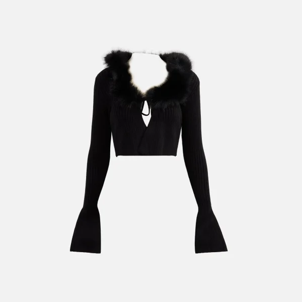 guizio black faux fur tie front cardigan - KITH-SHOP