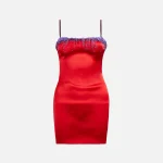 guizio cherry red satin beaded mini dress - KITH-SHOP