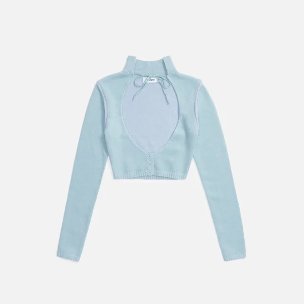 guizio knit geo cut out cardigan in dusty aqua - KITH-SHOP