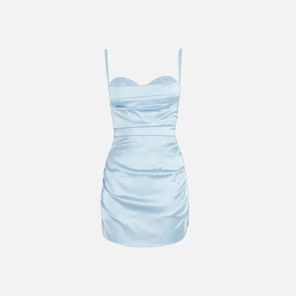 guizio luxe ruched satin dress in pale blue exclusive design - KITH-SHOP