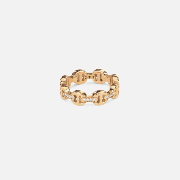 hoorsenbuhs tri link diamond ring for women 18k yellow gold with elegant bridges - KITH-SHOP