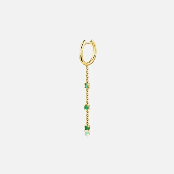 isa grutman huggie earrings with emerald chain drop 18k yellow gold - KITH-SHOP