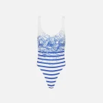 jean paul gaultier calligraphe navy stripe jersey swimsuit white - KITH-SHOP