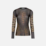 jean paul gaultier leopard lace mesh long sleeve printed top - KITH-SHOP