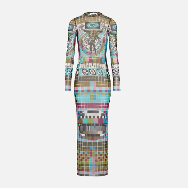 jean paul gaultier printed mesh long dress elegant mire design - KITH-SHOP