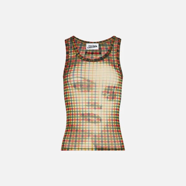 jean paul gaultier tartan face printed mesh tank top - KITH-SHOP