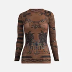 jean paul gaultier x knwls crew neck long sleeve tattoo trompe l oeil print top ebony - KITH-SHOP