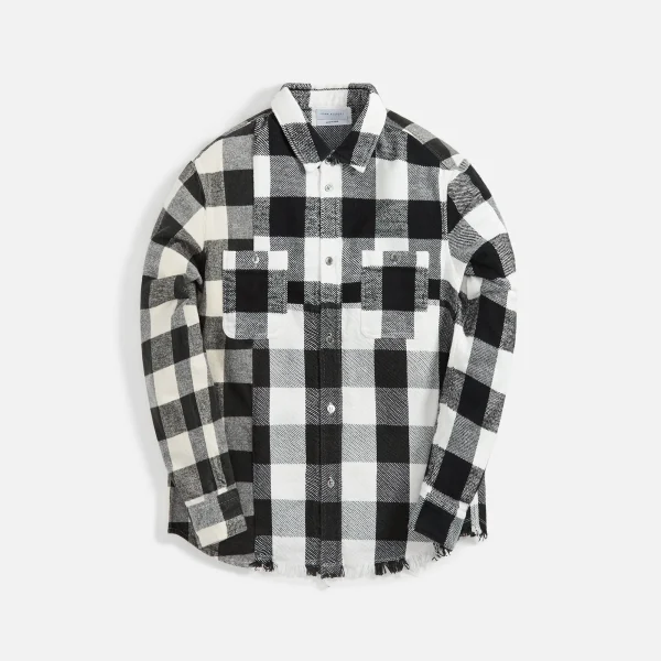 john elliott silverado paneled plaid shirt black and white - KITH-SHOP