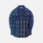 john elliott silverado paneled plaid shirt blue black - KITH-SHOP