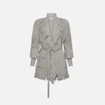 jonathan simkhai anina fringe fisherman knit cardigan in stone - KITH-SHOP