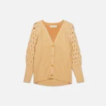 jonathan simkhai open cable puff sleeve cardigan in olive melon - KITH-SHOP