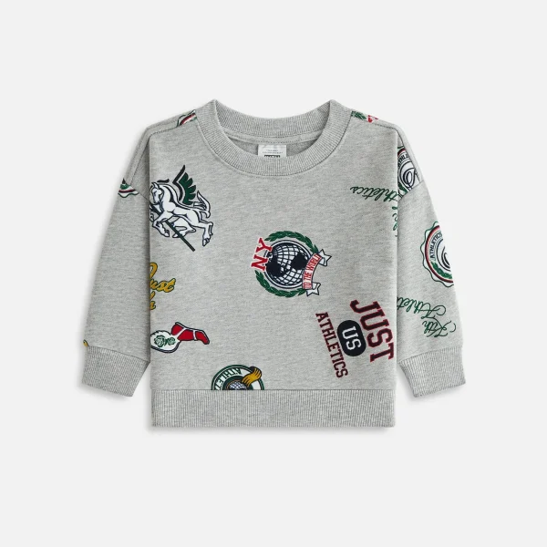 kith baby nelson crewneck in light heather grey printed design - KITH-SHOP