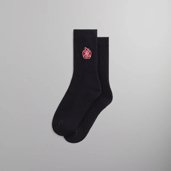 kith black apple crest embroidered socks - KITH-SHOP