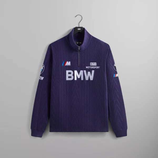 kith bmw cable fleece quarter zip jacket techno violet - KITH-SHOP