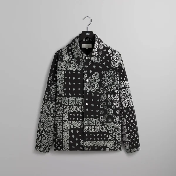 kith flocked deconstructed bandana coach s jacket black - KITH-SHOP