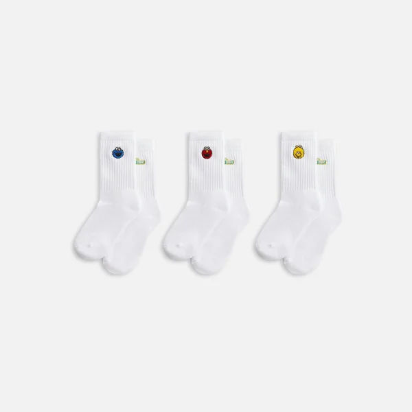 kith kids sesame street 3 pack white crew socks - KITH-SHOP