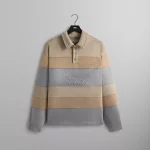 kith microsuede stripe tanner pullover in sandrift - KITH-SHOP