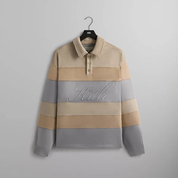 kith microsuede stripe tanner pullover in sandrift - KITH-SHOP