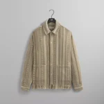 kith mixed stripe tweed boxy collared overshirt in cream - KITH-SHOP