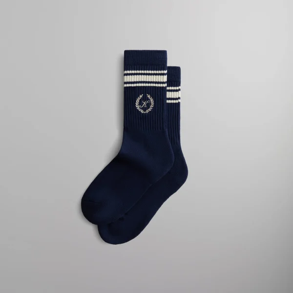 kith striped laurel logo nocturnal script socks - KITH-SHOP