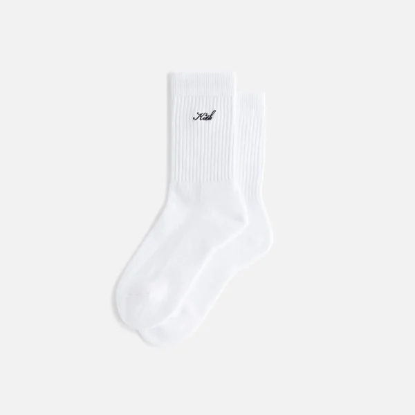 kith women s classic script crew socks in white - KITH-SHOP