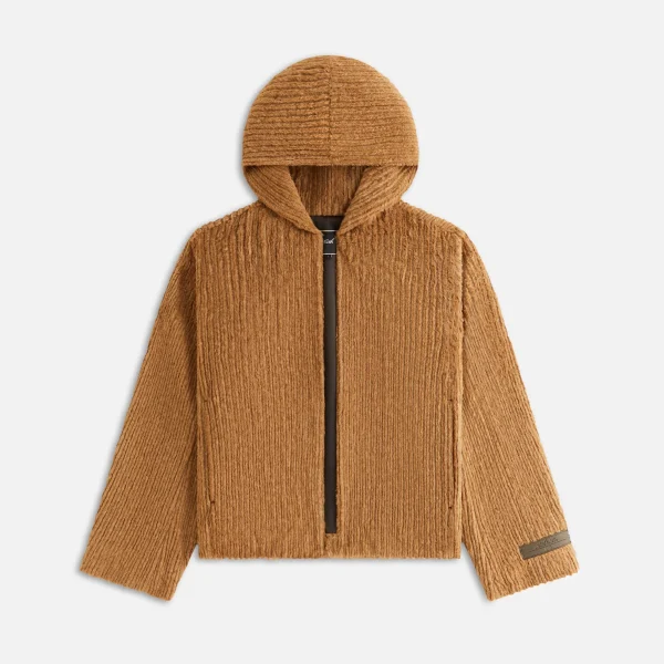 kith women s harlyn hooded fur jacket in millet - KITH-SHOP