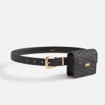 kith women s monogrammed saffiano leather belt with pouch black - KITH-SHOP