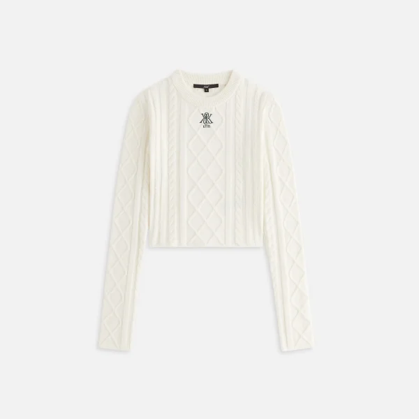 kith women s mulberry cable knit crest long sleeve sweater sandrift - KITH-SHOP