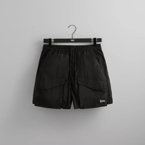 kith wrinkle nylon boreum cargo shorts black - KITH-SHOP