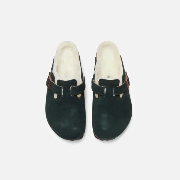 kith x birkenstock boston shearling clog scarab green - KITH-SHOP