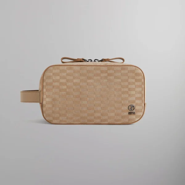 kith x giorgio armani monogrammed suede dopp kit cream - KITH-SHOP