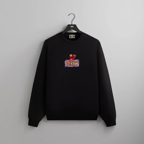 kith x sesame street elmo nelson black crewneck sweatshirt - KITH-SHOP